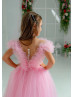 Pink Tulle Ruffle Ankle Length Flower Girl Dress